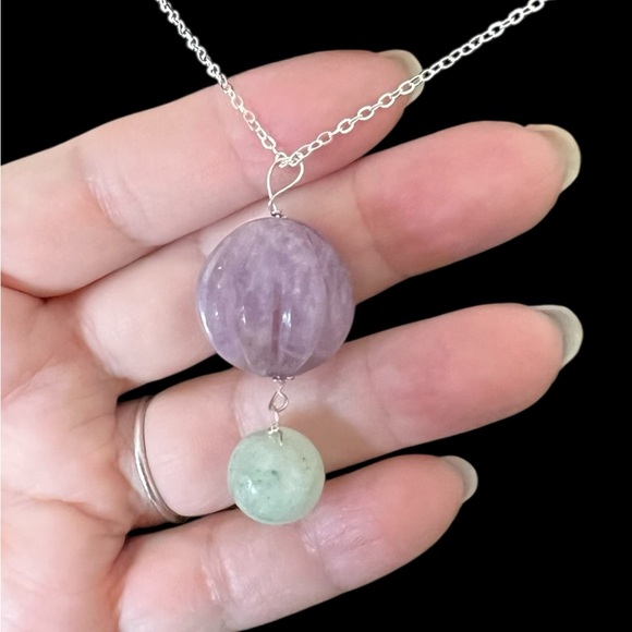 Large carved amethyst pendant silver wire matching necklace - Picture 1 of 6